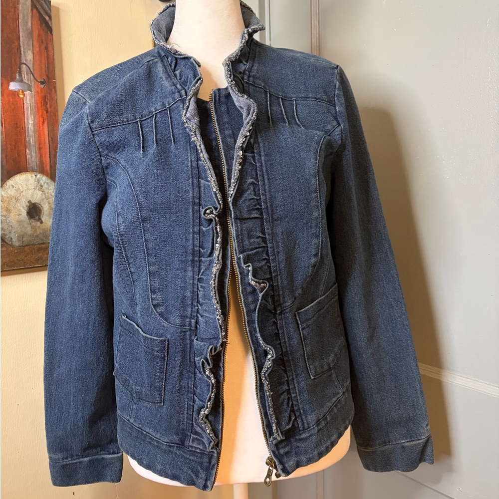 Tantrums Denim Ruffle Trim Jacket